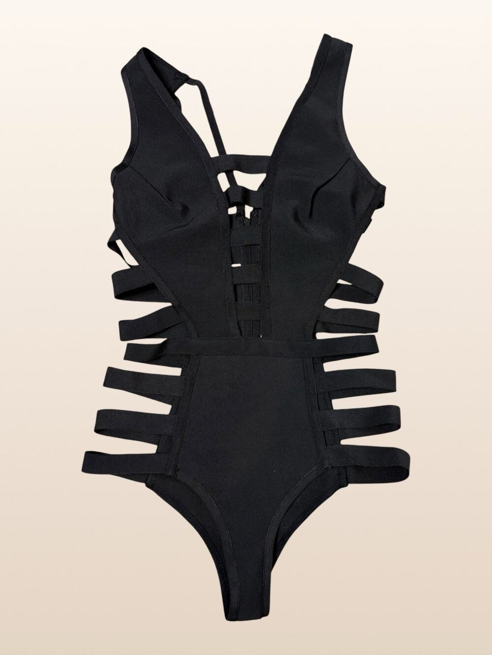 WOW Couture NWT Black Bandage One Piece Swimsuit Small Strappy Cutout Sexy